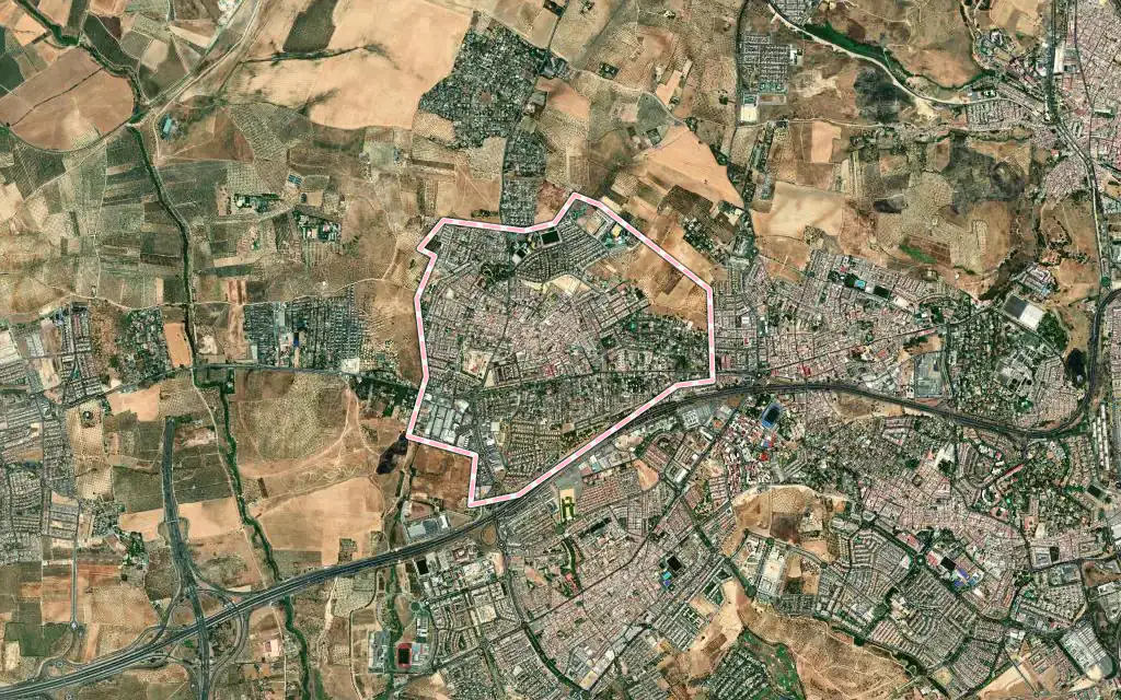 Vista satélite de Gines con su contorno administrativo