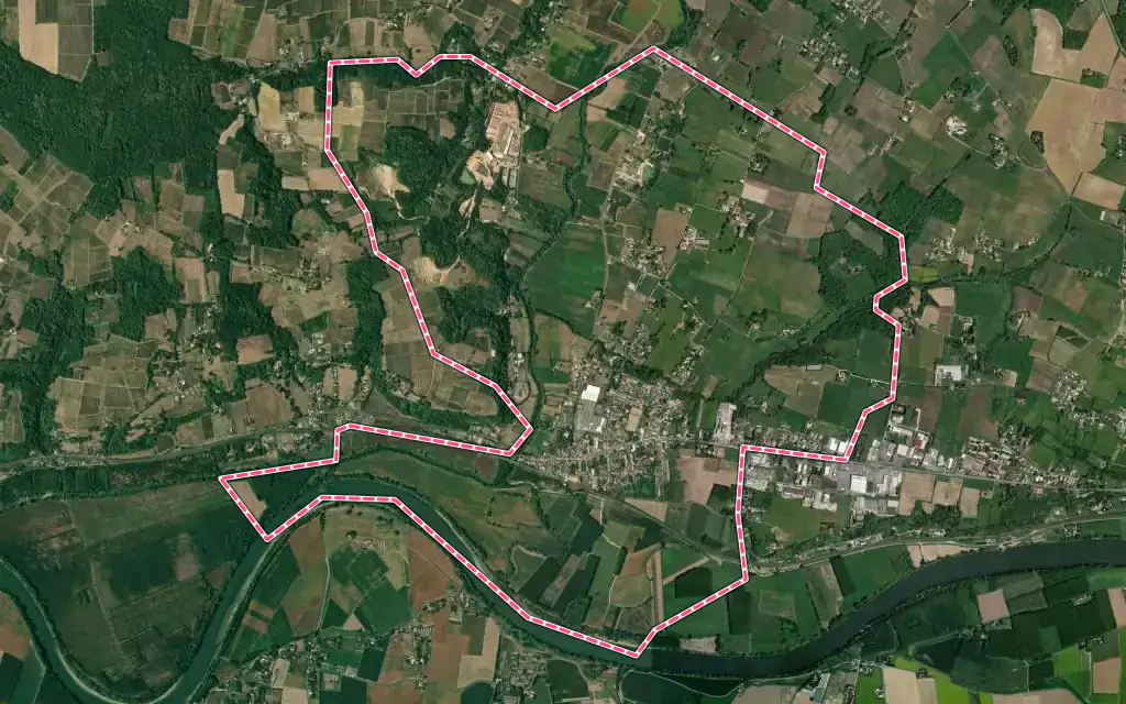 Vue satellite de Gironde-sur-Dropt avec ses contours administratifs