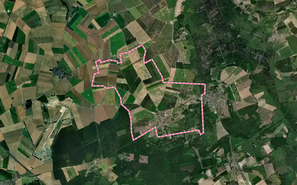 Vue satellite de Gizy avec ses contours administratifs