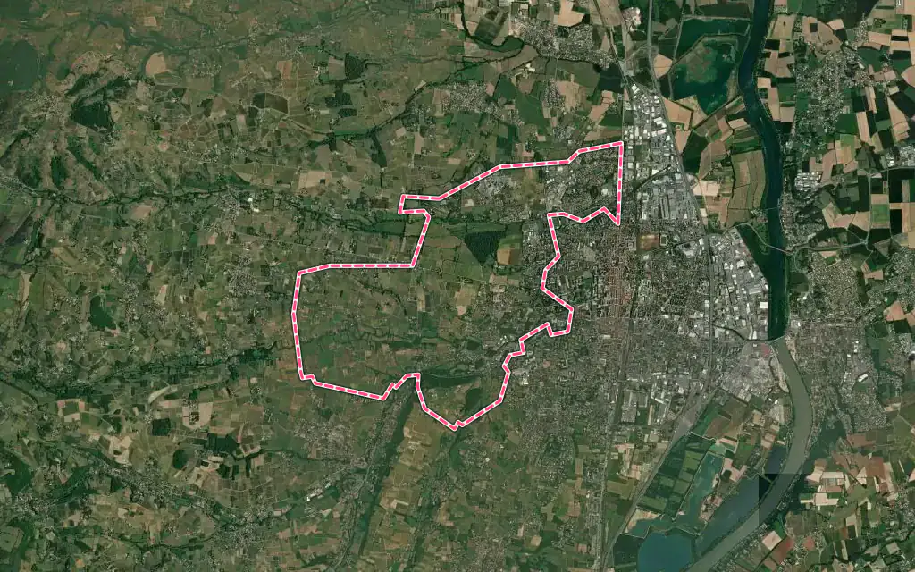 Vue satellite de Gleizé avec ses contours administratifs