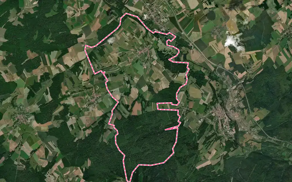 Vue satellite de Glonville avec ses contours administratifs