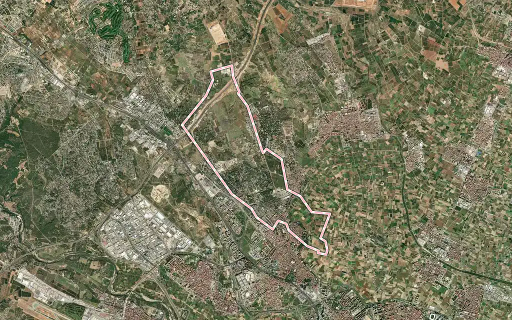 Vista satélite de Godella con su contorno administrativo