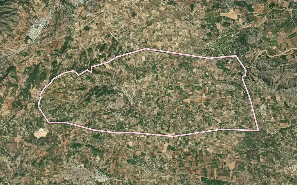 Vista satélite de Godelleta con su contorno administrativo