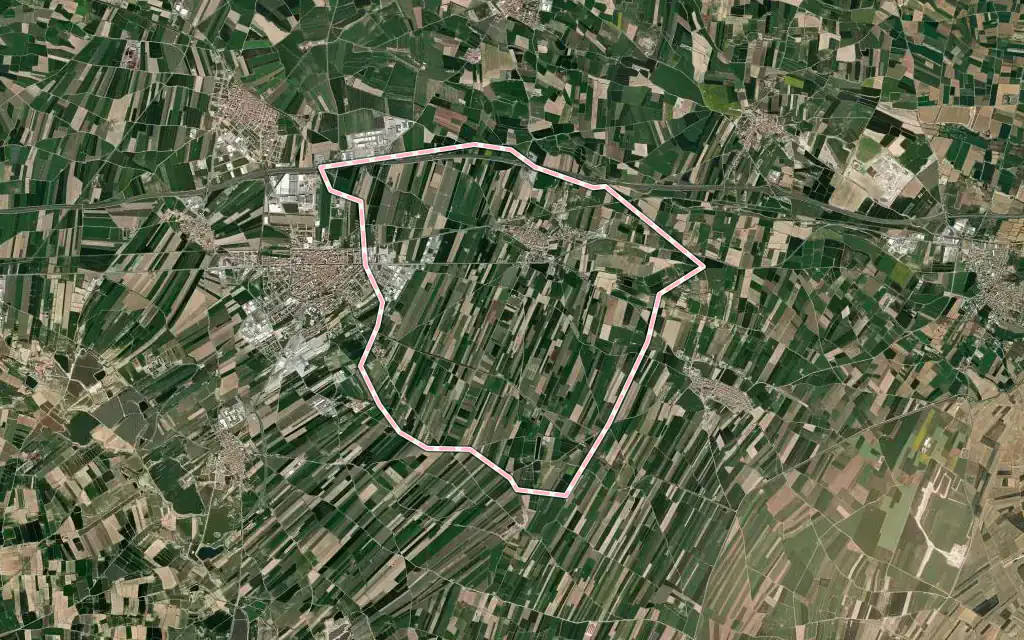 Vista satélite de Golmés con su contorno administrativo