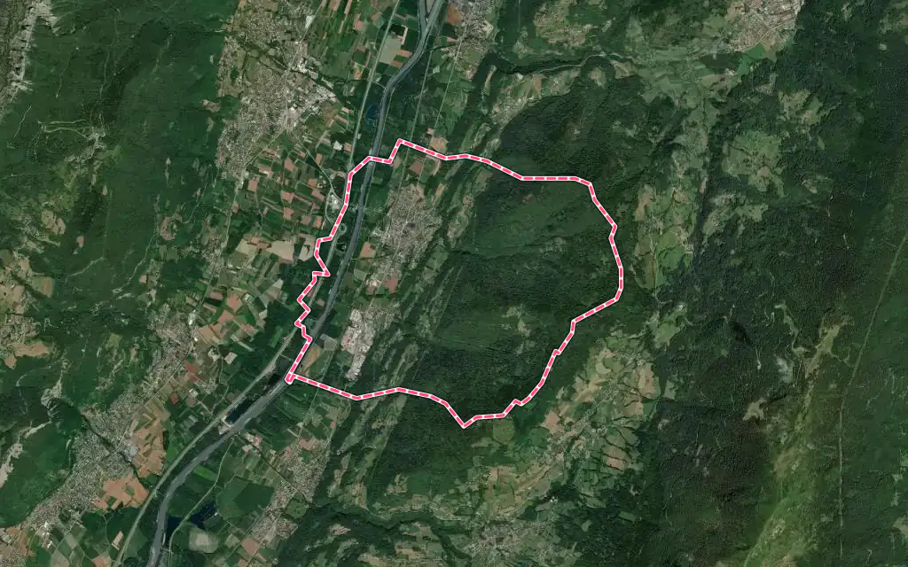 Vue satellite de Goncelin avec ses contours administratifs