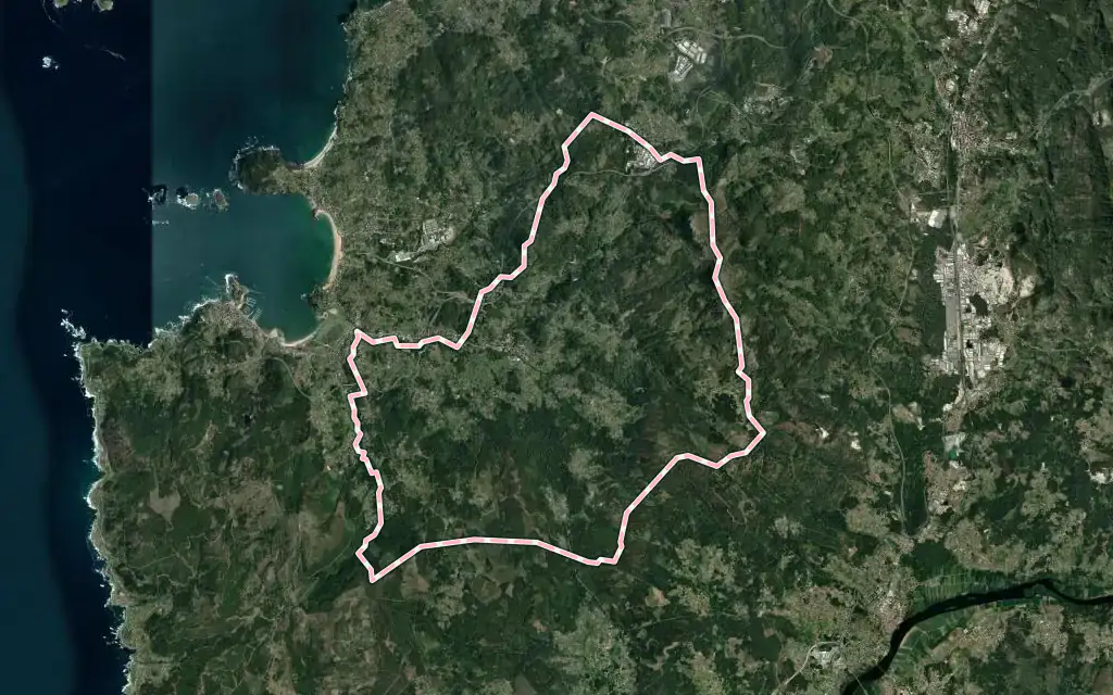 Vista satélite de Gondomar con su contorno administrativo