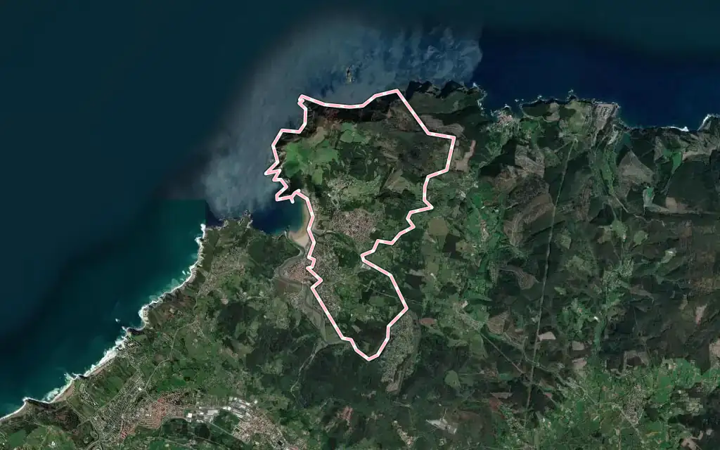 Vista satélite de Gorliz con su contorno administrativo