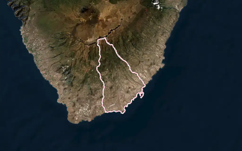 Vista satélite de Granadilla de Abona con su contorno administrativo