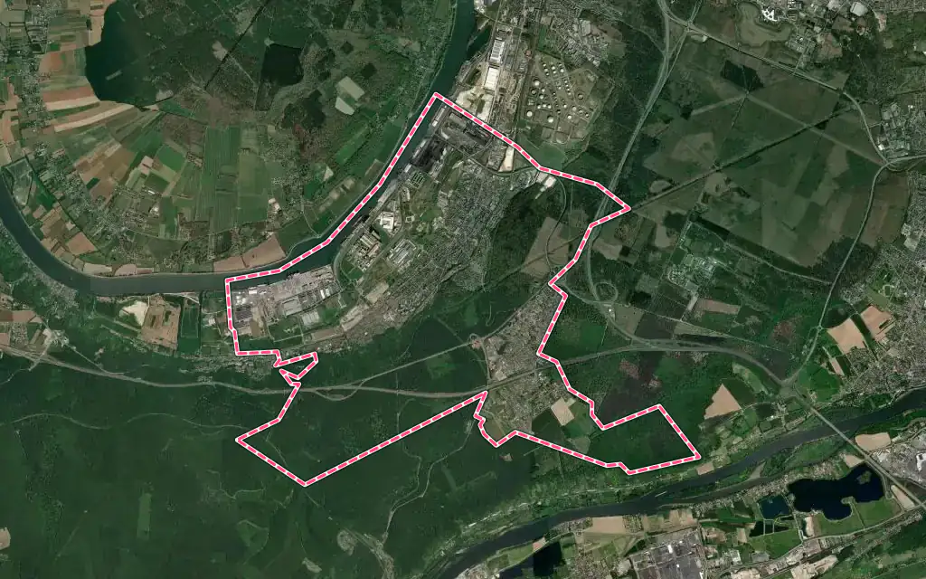 Vue satellite de Grand-Couronne avec ses contours administratifs