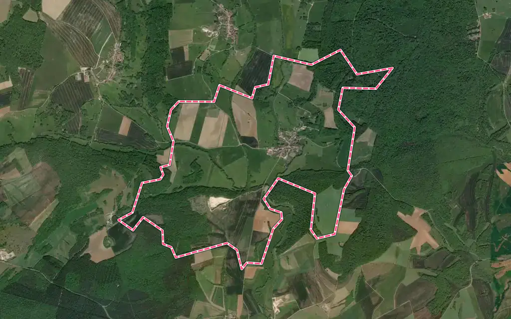Vue satellite de Grandchamp avec ses contours administratifs