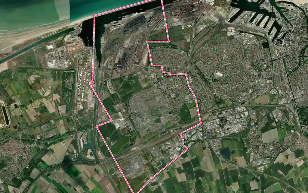 Vue satellite de Grande-Synthe avec ses contours administratifs