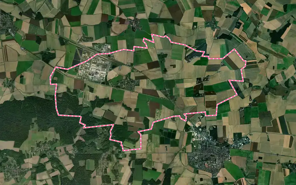 Vue satellite de Grandpuits-Bailly-Carrois avec ses contours administratifs