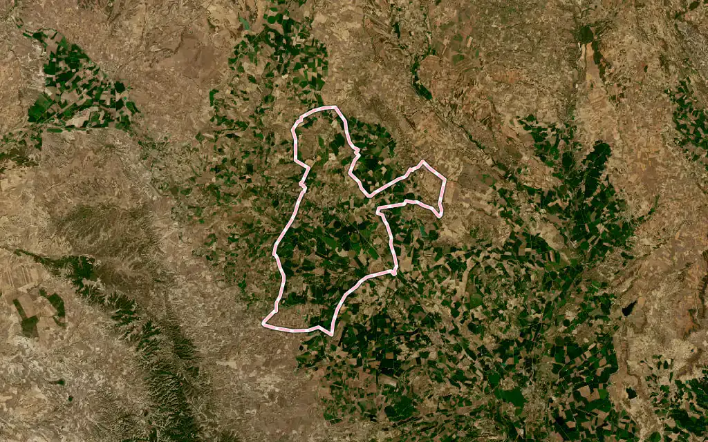 Vista satélite de Grañén con su contorno administrativo