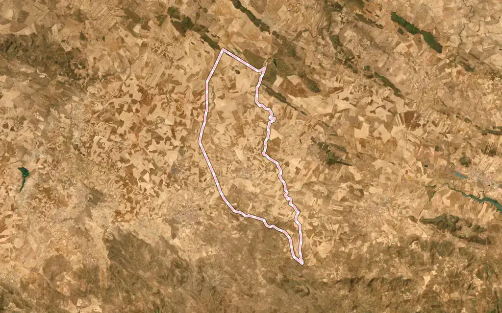 Vista satélite de Granja de Torrehermosa con su contorno administrativo