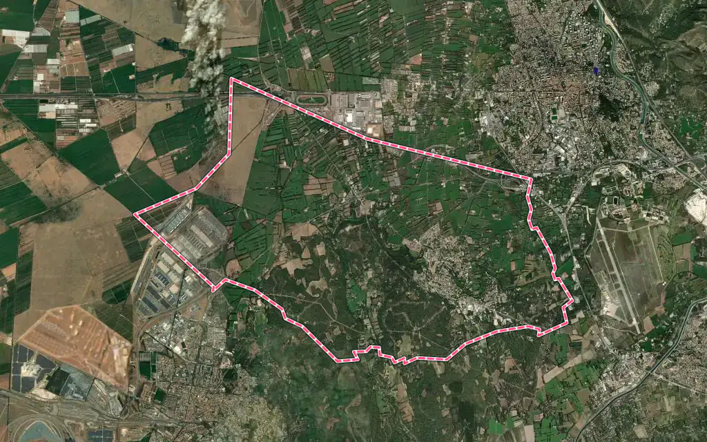 Vue satellite de Grans avec ses contours administratifs