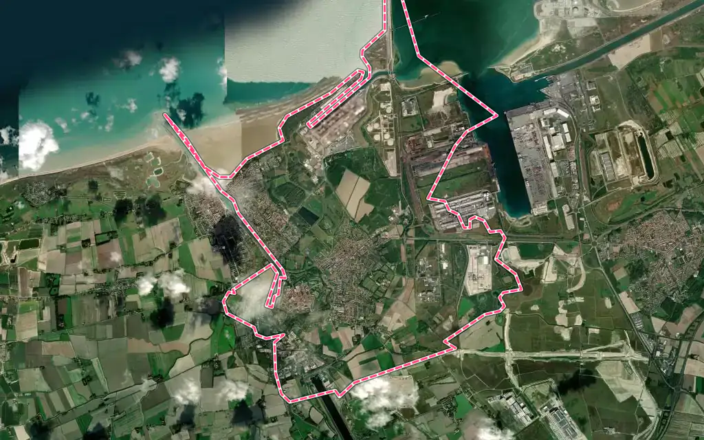 Vue satellite de Gravelines avec ses contours administratifs