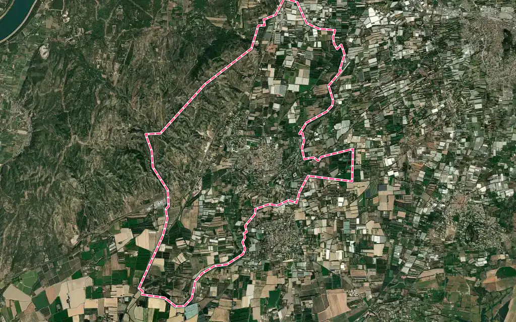 Vue satellite de Graveson avec ses contours administratifs