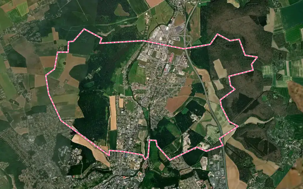 Vue satellite de Gravigny avec ses contours administratifs