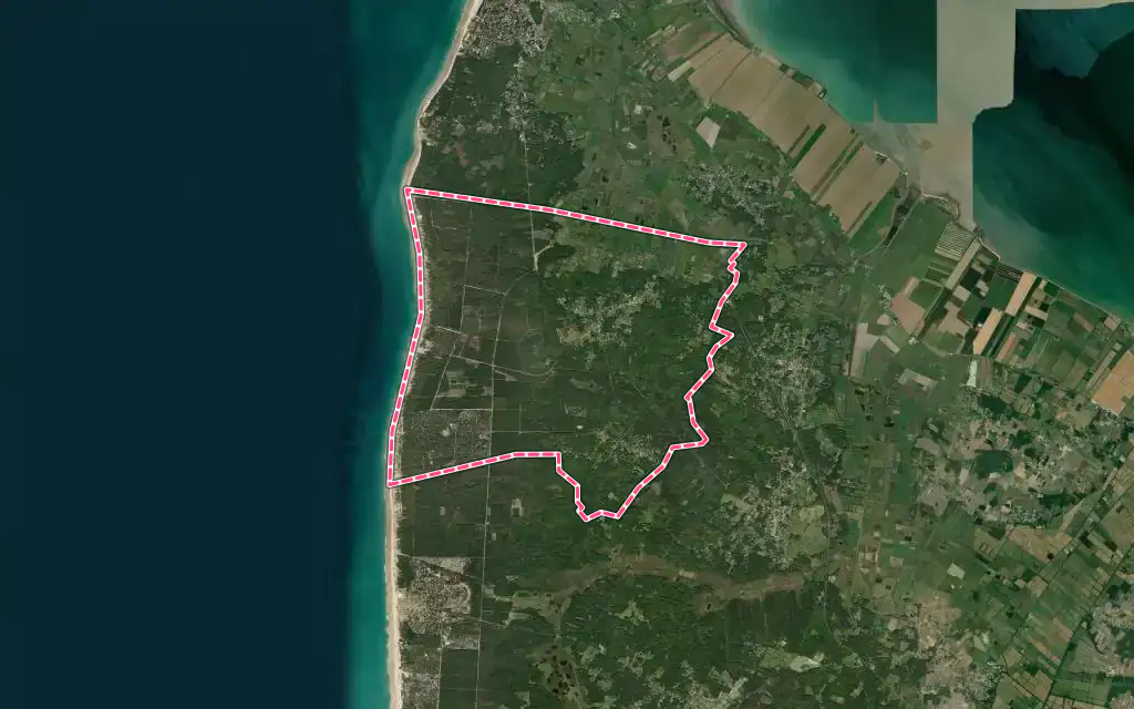 Vue satellite de Grayan-et-l'Hôpital avec ses contours administratifs
