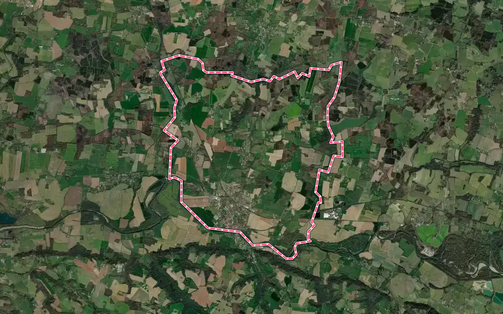 Vue satellite de Grenade-sur-l'Adour avec ses contours administratifs