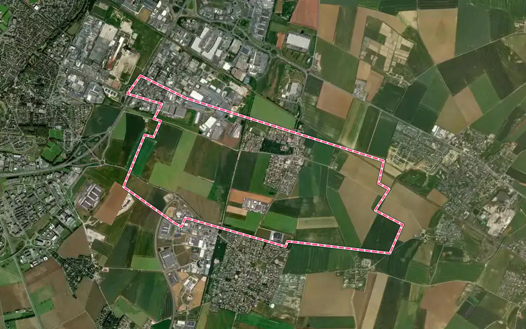 Vue satellite de Grentheville avec ses contours administratifs