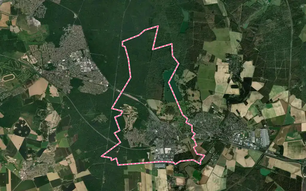 Vue satellite de Gretz-Armainvilliers avec ses contours administratifs