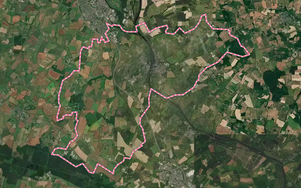 Vue satellite de Grez-Neuville avec ses contours administratifs