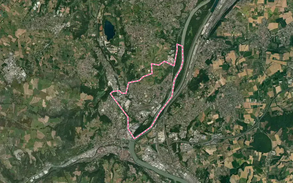 Vue satellite de Grigny avec ses contours administratifs