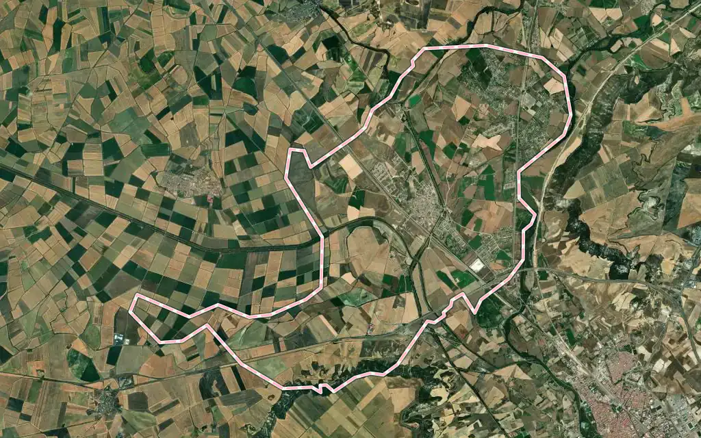 Vista satélite de Grijota con su contorno administrativo
