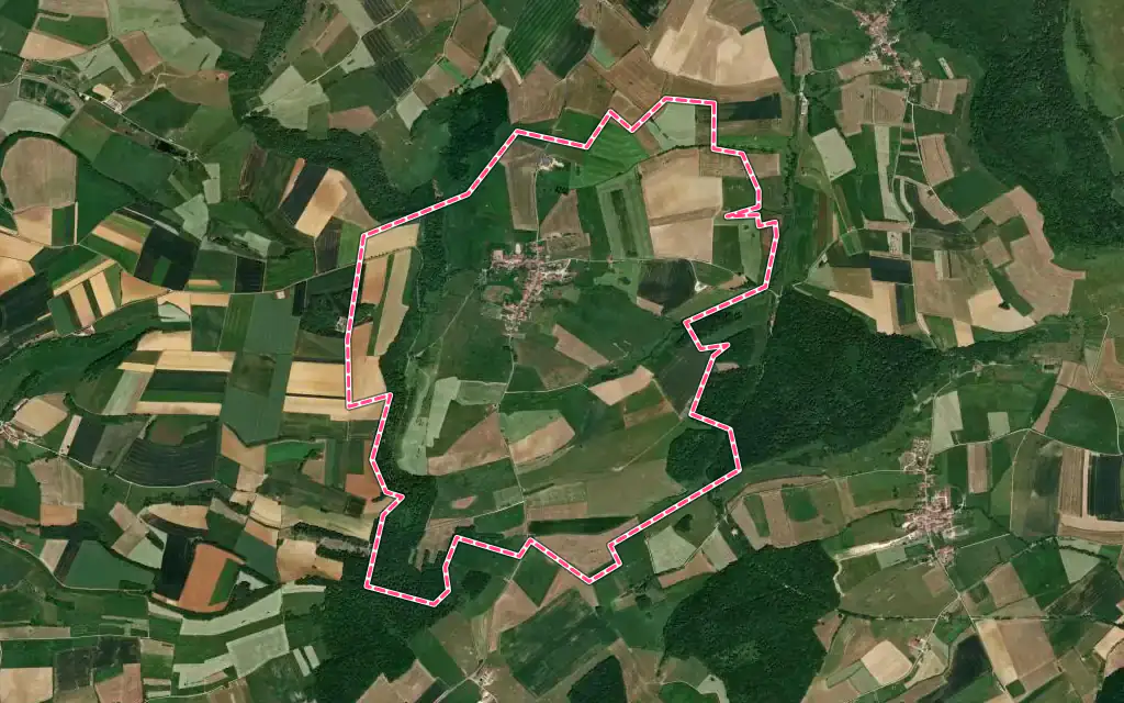Vue satellite de Grimonviller avec ses contours administratifs