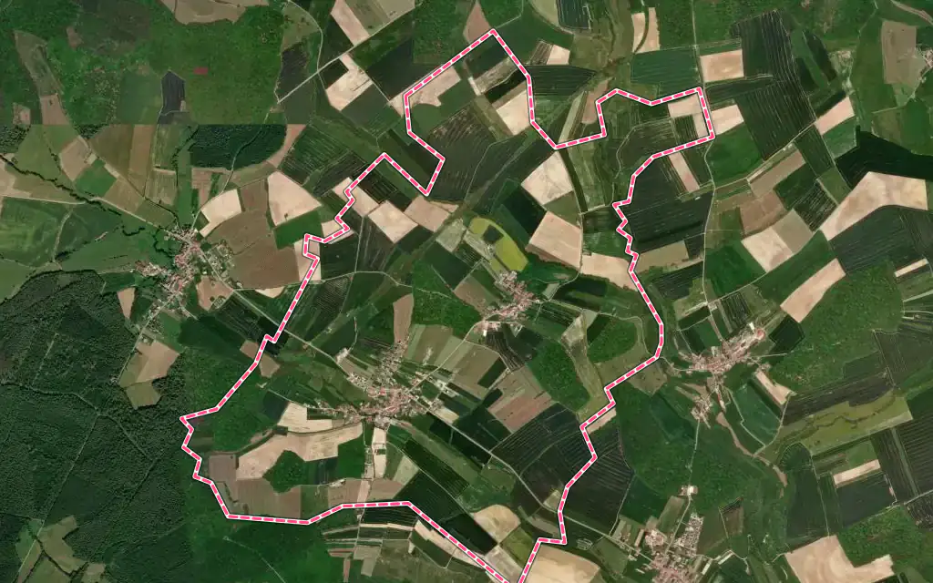 Vue satellite de Grindorff-Bizing avec ses contours administratifs