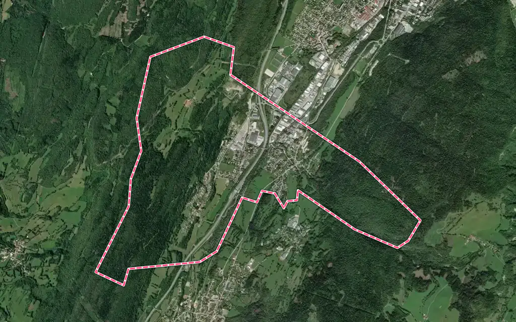 Vue satellite de Groissiat avec ses contours administratifs