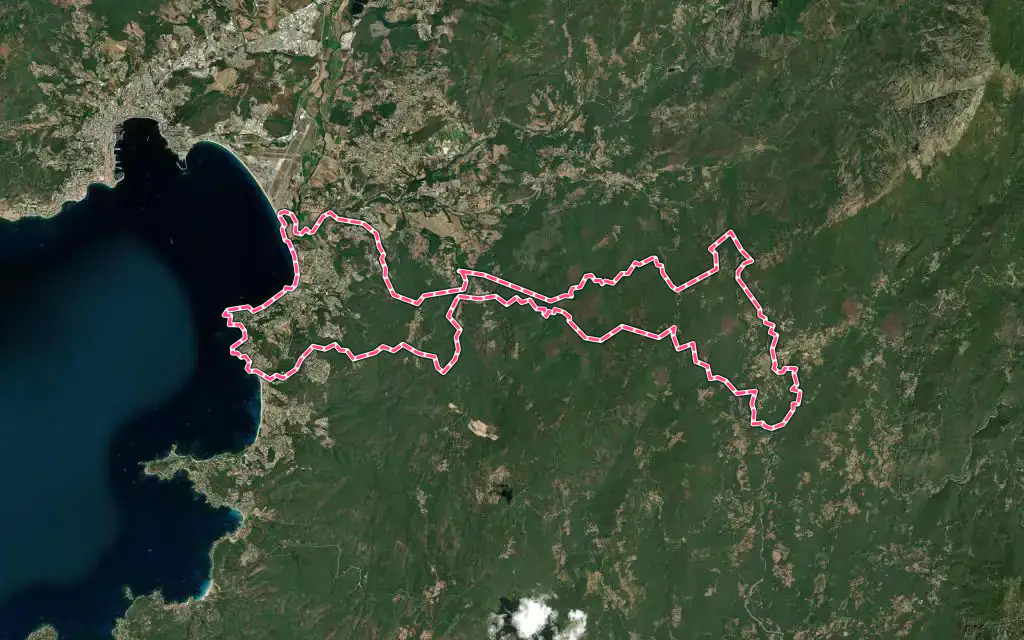 Vue satellite de Grosseto-Prugna avec ses contours administratifs