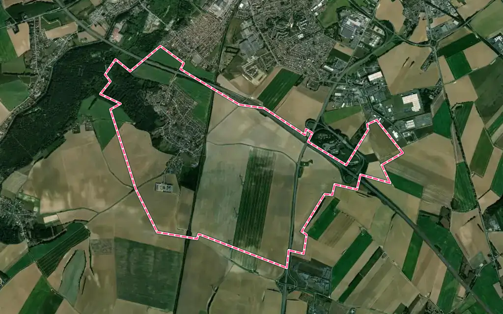Vue satellite de Grugies avec ses contours administratifs