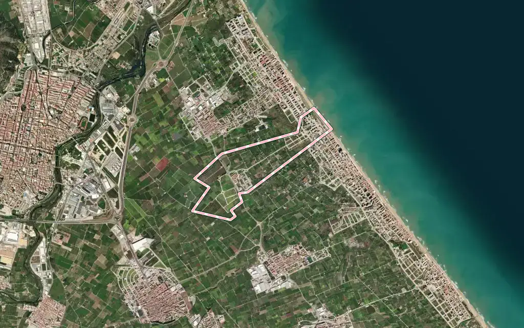 Vista satélite de Guardamar de la Safor con su contorno administrativo
