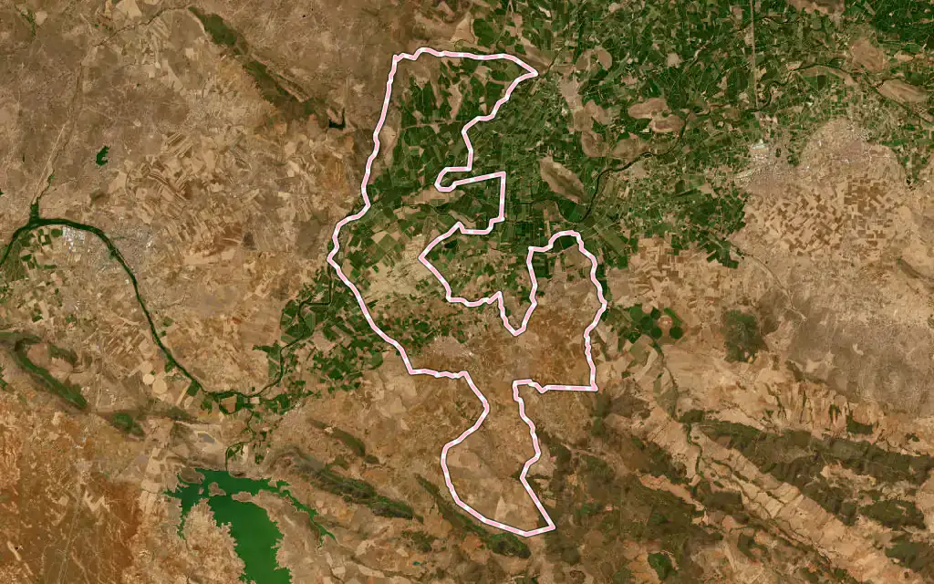 Vista satélite de Guareña con su contorno administrativo