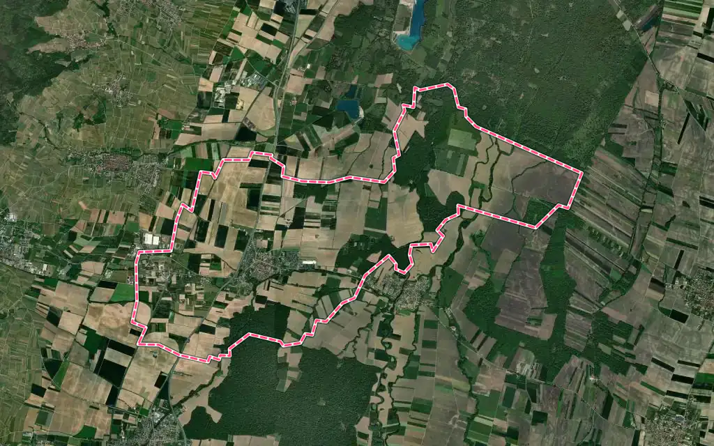 Vue satellite de Guémar avec ses contours administratifs