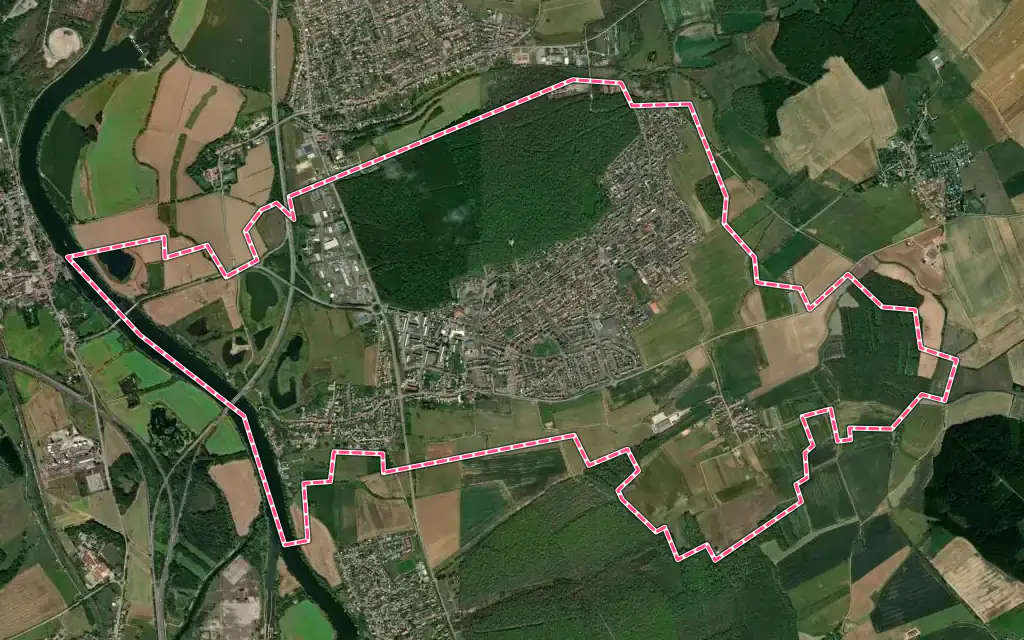 Vue satellite de Guénange avec ses contours administratifs