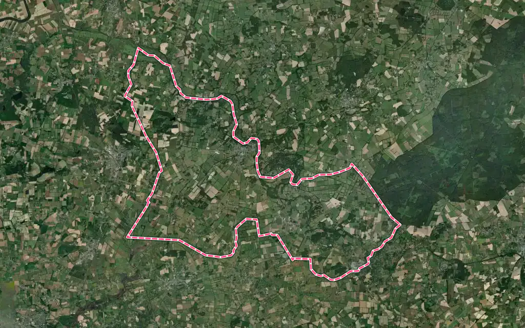 Vue satellite de Guenrouet avec ses contours administratifs
