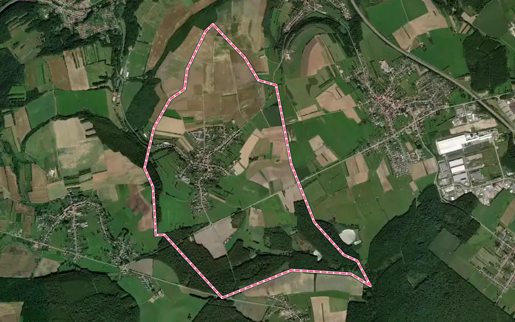 Vue satellite de Guenviller avec ses contours administratifs