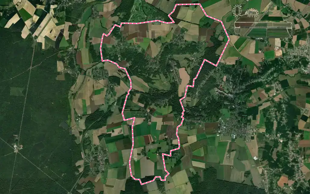 Vue satellite de Guérard avec ses contours administratifs