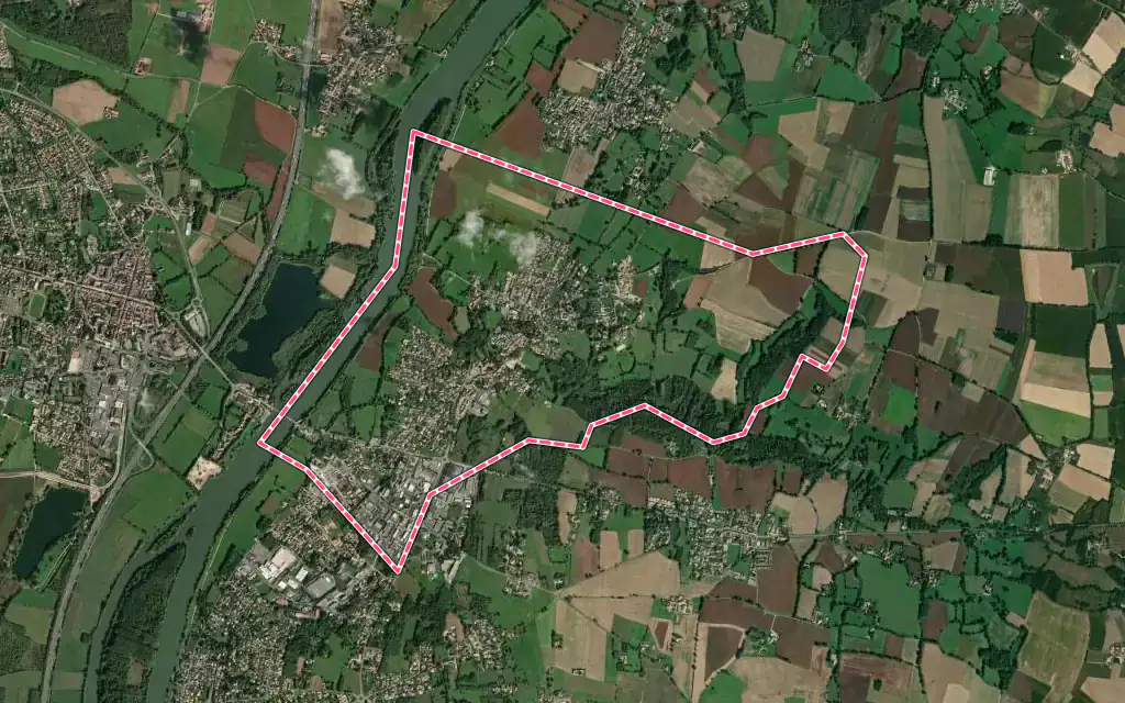 Vue satellite de Guéreins avec ses contours administratifs