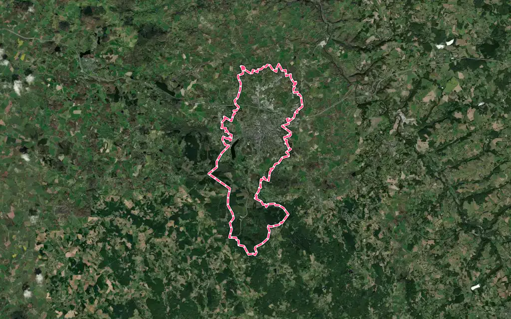 Vue satellite de Guéret avec ses contours administratifs