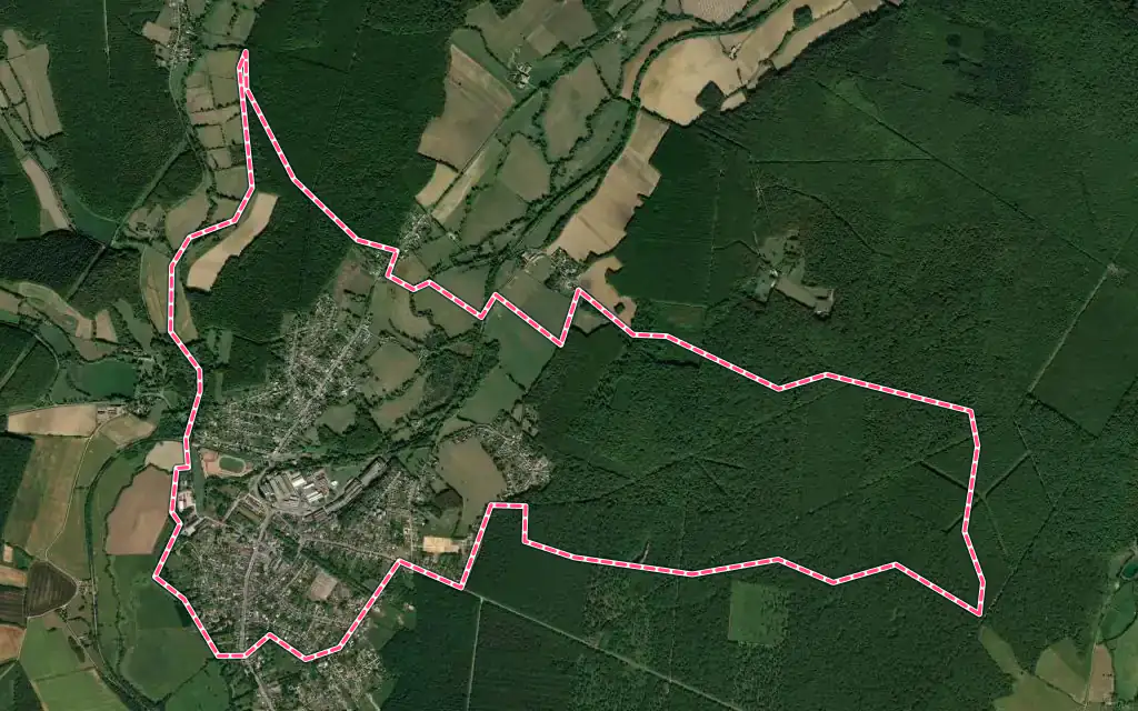 Vue satellite de Guérigny avec ses contours administratifs
