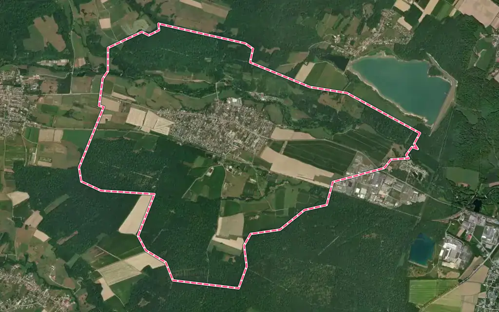 Vue satellite de Guewenheim avec ses contours administratifs