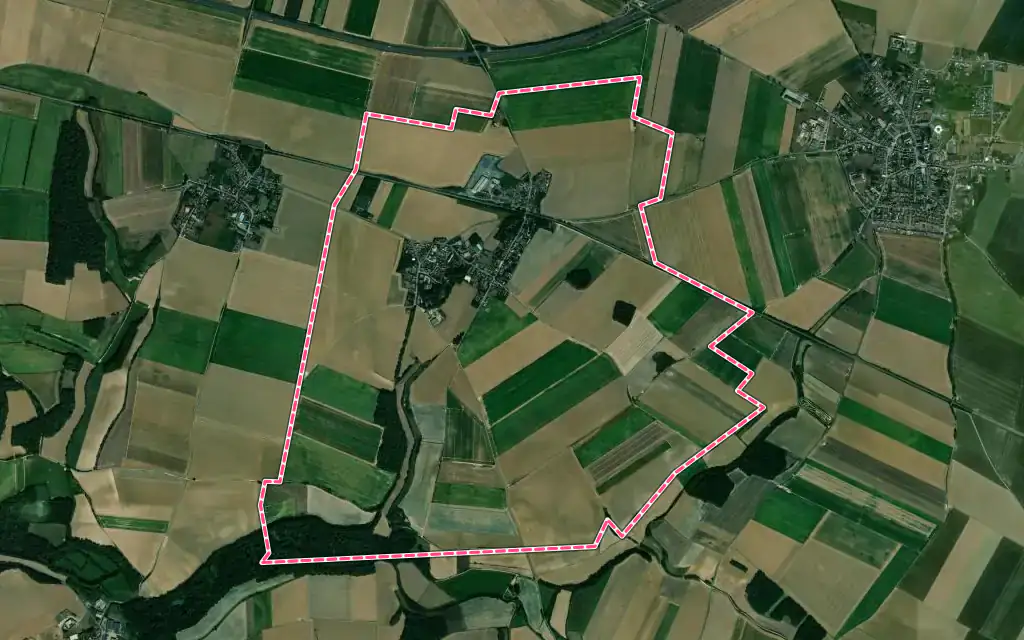 Vue satellite de Guillaucourt avec ses contours administratifs