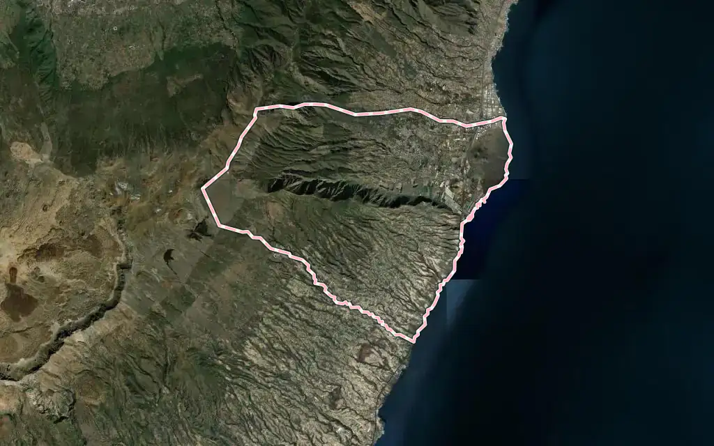 Vista satélite de Güimar con su contorno administrativo