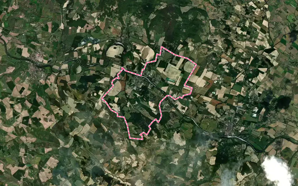 Vue satellite de Guitalens-L'Albarède avec ses contours administratifs
