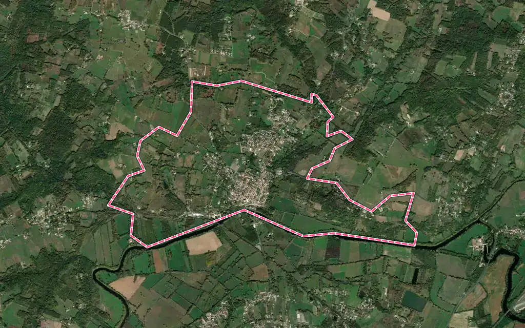 Vue satellite de Guîtres avec ses contours administratifs