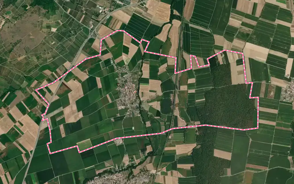 Vue satellite de Gundolsheim avec ses contours administratifs